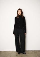 Wool Mix Hip Huggers Tucked Wide Slacks