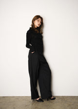 Wool Mix Hip Huggers Tucked Wide Slacks