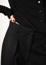 Wool Mix Hip Huggers Tucked Wide Slacks