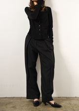 Wool Mix Hip Huggers Tucked Wide Slacks